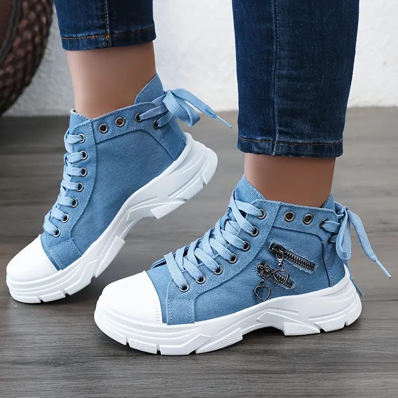 Damen High-Top Sneaker – Jeansblau mit Reißverschluss - Image 9