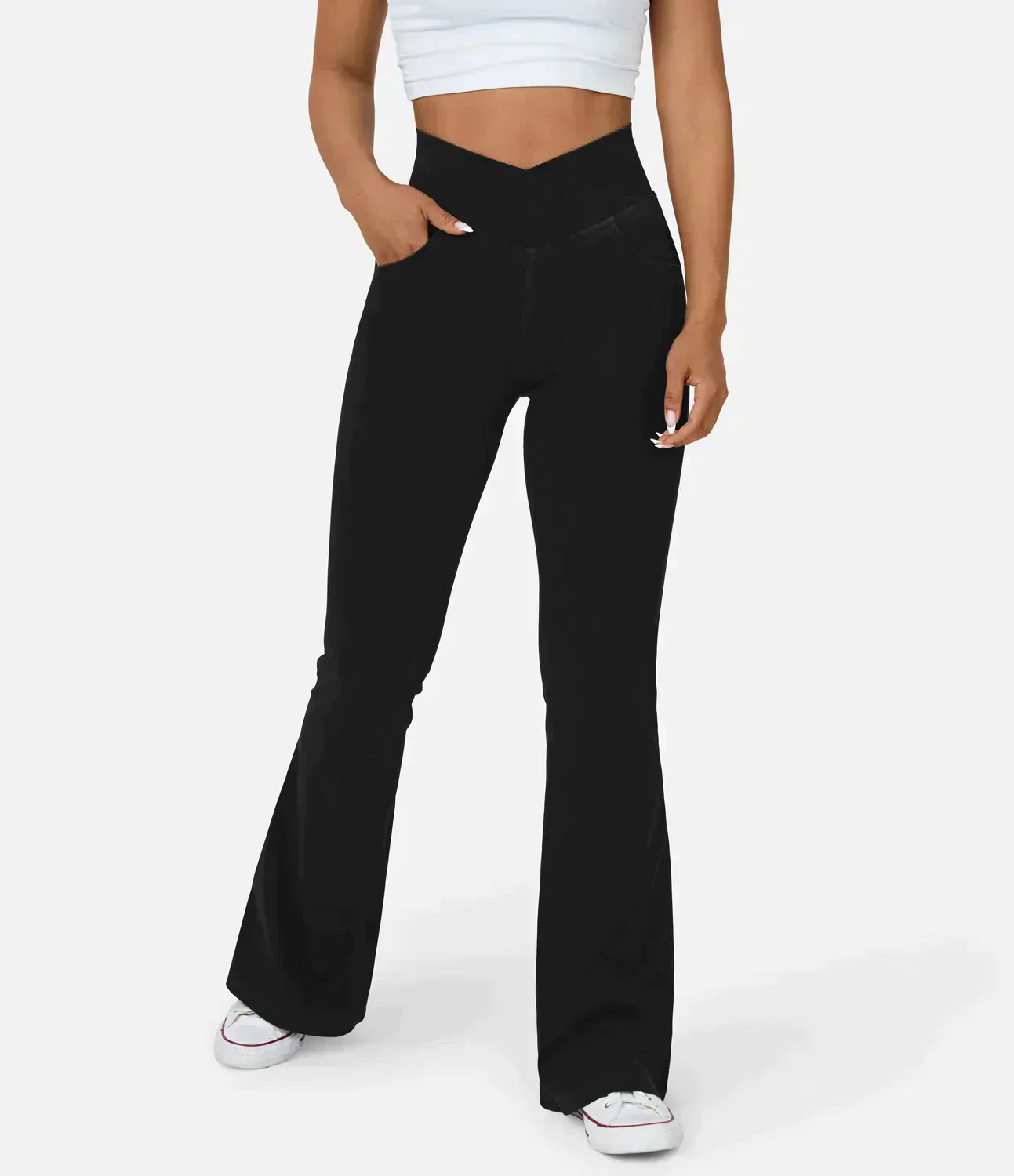 Damen-Hochtaillierte Retro-Flare-Hose mit Überkreuzbund - Image 10
