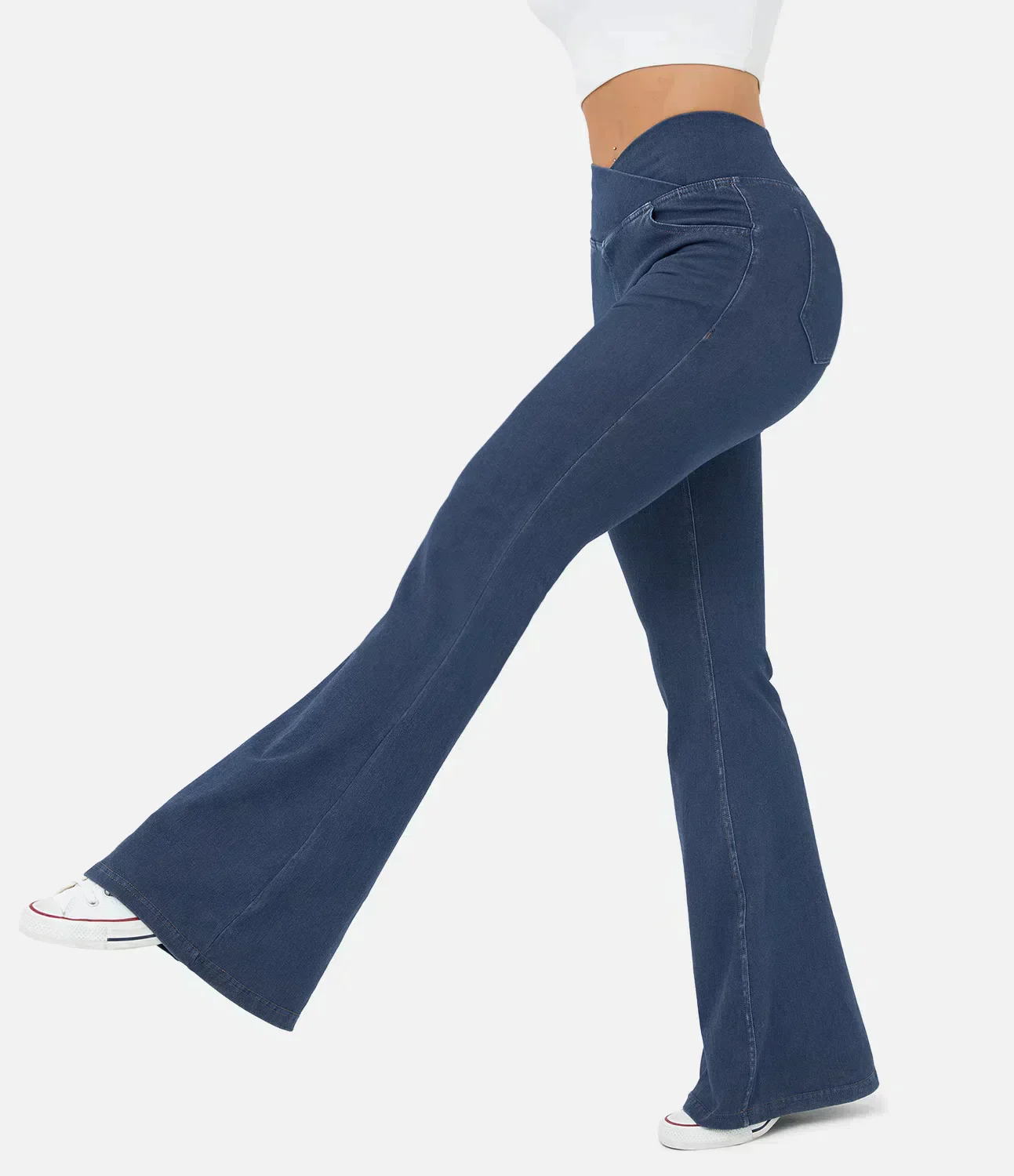Damen-Hochtaillierte Retro-Flare-Hose mit Überkreuzbund - Image 16