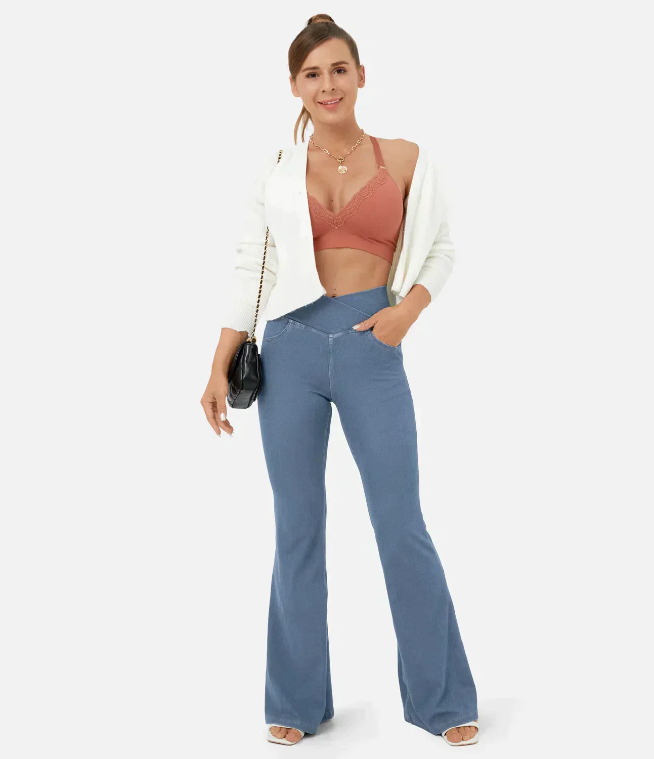 Damen-Hochtaillierte Retro-Flare-Hose mit Überkreuzbund - Image 18