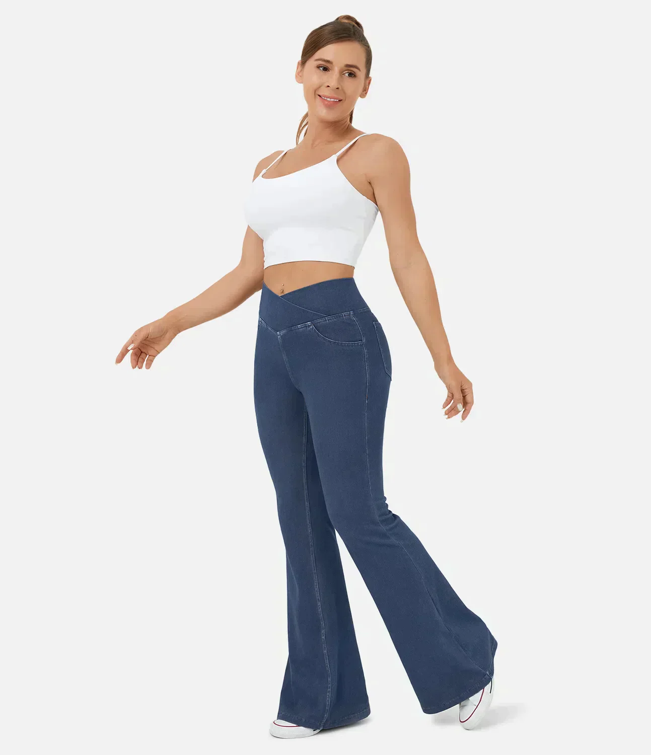 Damen-Hochtaillierte Retro-Flare-Hose mit Überkreuzbund - Image 19