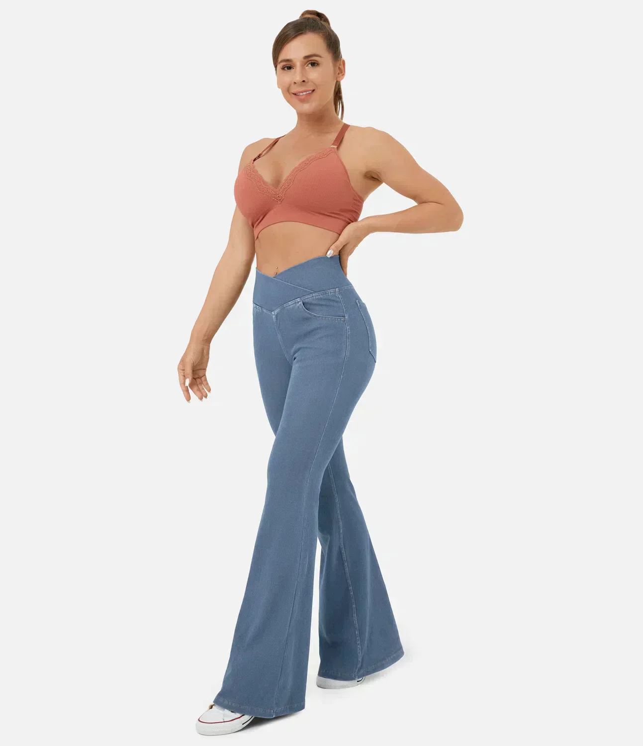 Damen-Hochtaillierte Retro-Flare-Hose mit Überkreuzbund - Image 2