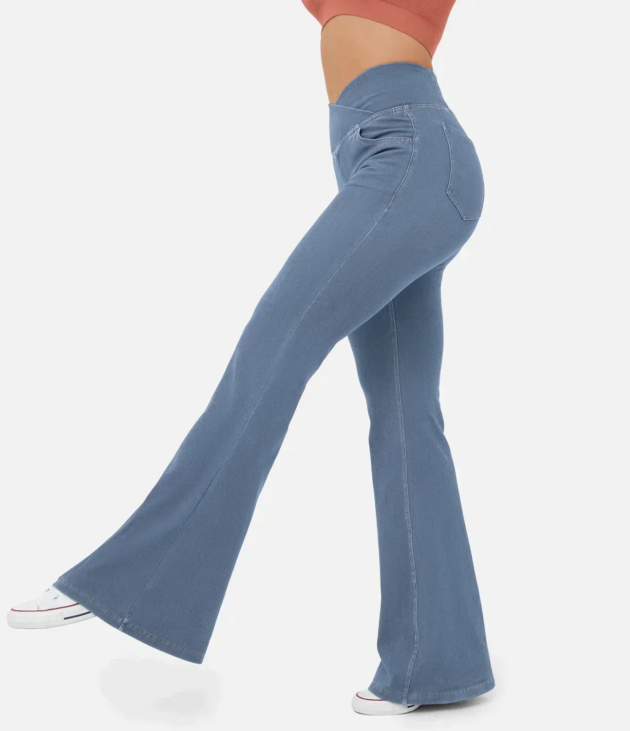 Damen-Hochtaillierte Retro-Flare-Hose mit Überkreuzbund - Image 3