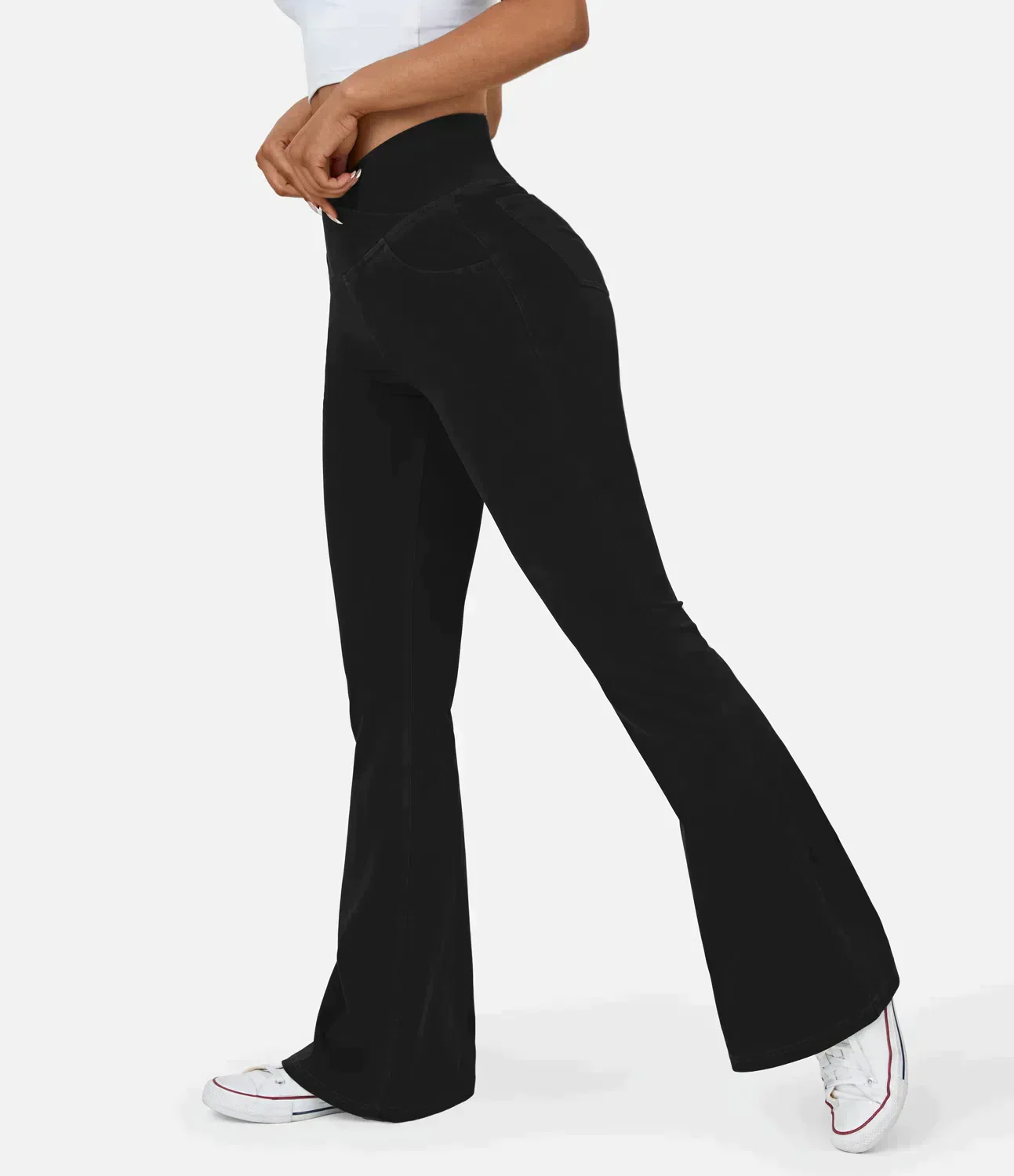 Damen-Hochtaillierte Retro-Flare-Hose mit Überkreuzbund - Image 9