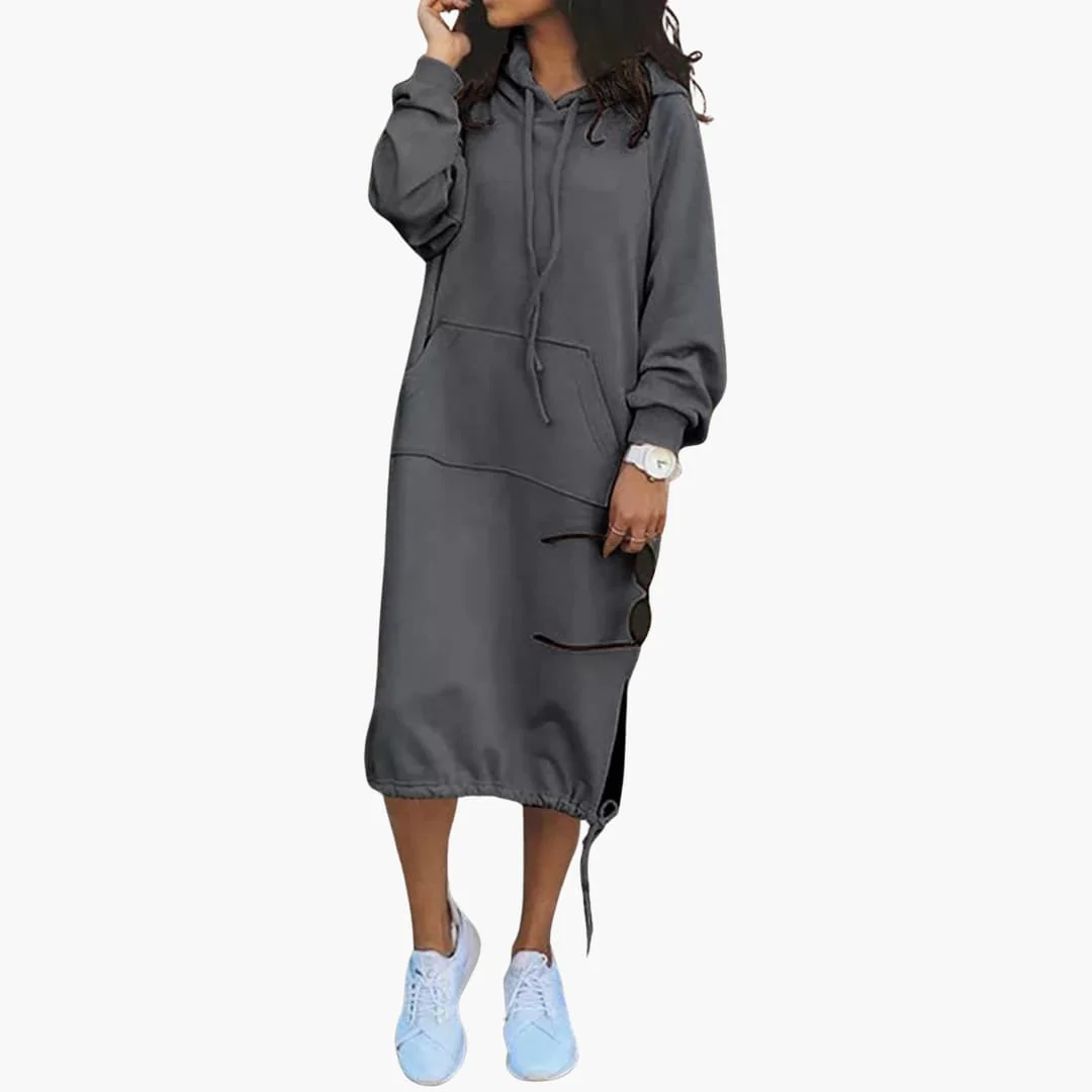 Damen Hoodie Kleid mit Kordelzugsaum und Kängurutasche - Image 2