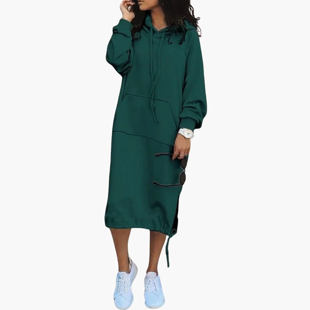 Damen Hoodie Kleid mit Kordelzugsaum und Kängurutasche - Image 5