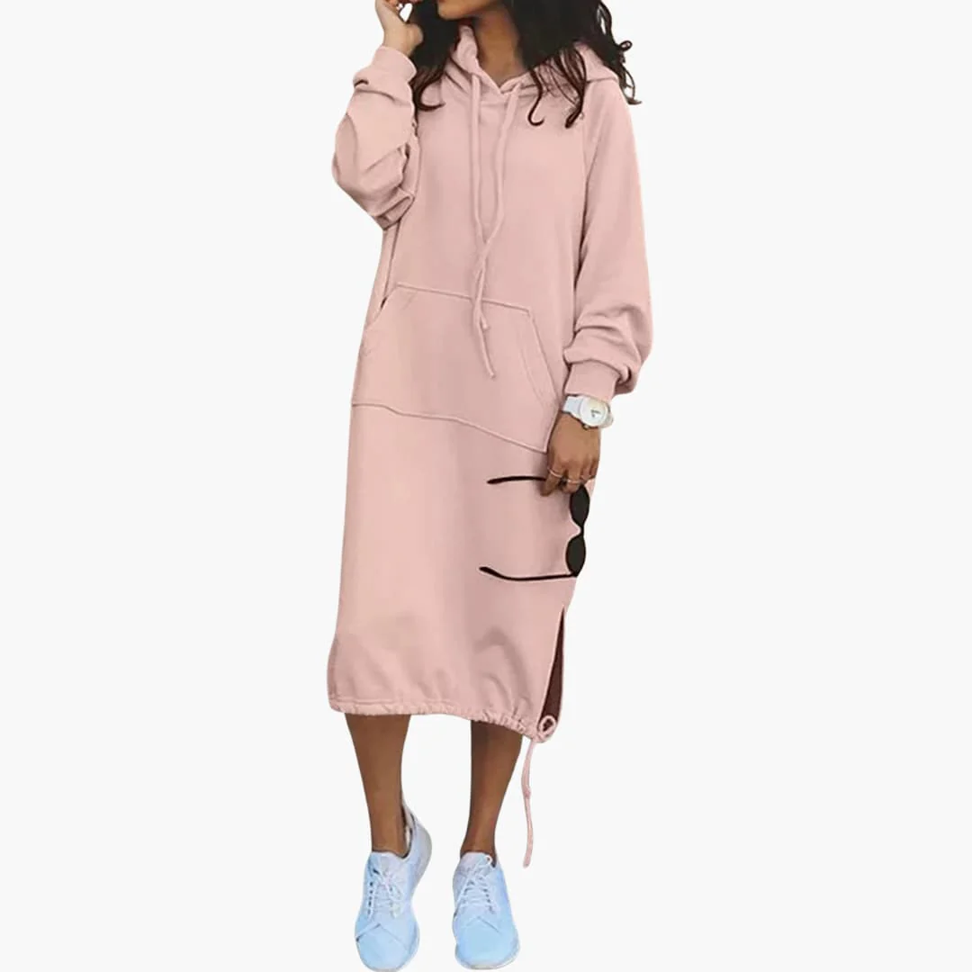 Damen Hoodie Kleid mit Kordelzugsaum und Kängurutasche - Image 7