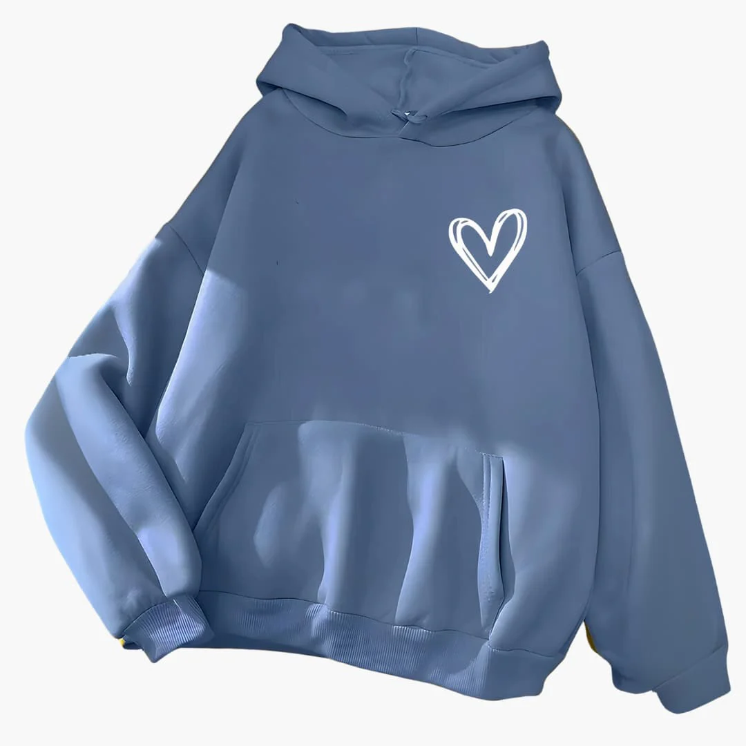 Damen Hoodie mit Kordelzugkapuze und Herz-Print - Image 2
