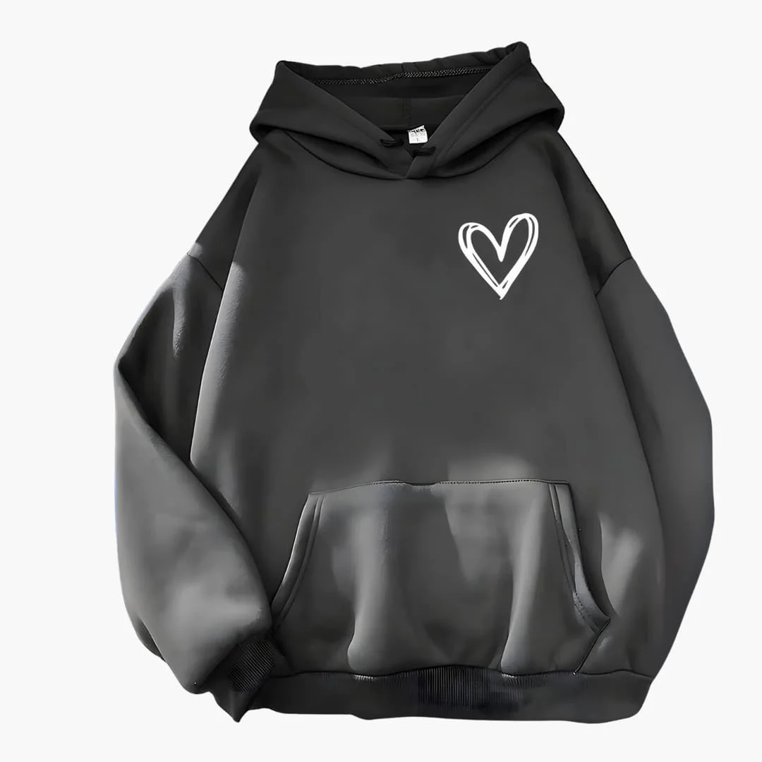 Damen Hoodie mit Kordelzugkapuze und Herz-Print - Image 3