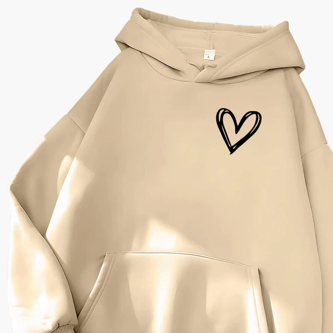 Damen Hoodie mit Kordelzugkapuze und Herz-Print - Image 4