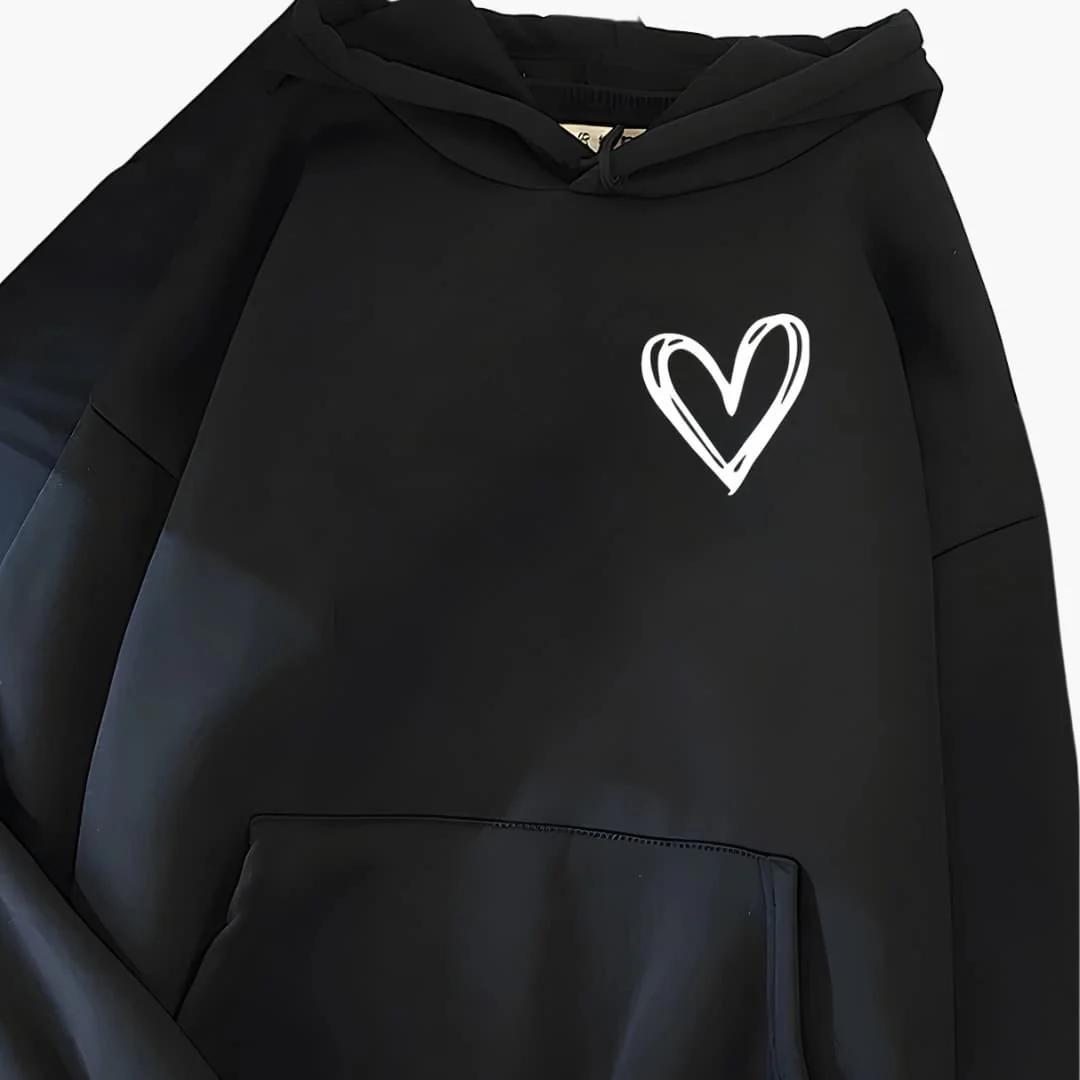 Damen Hoodie mit Kordelzugkapuze und Herz-Print - Image 5