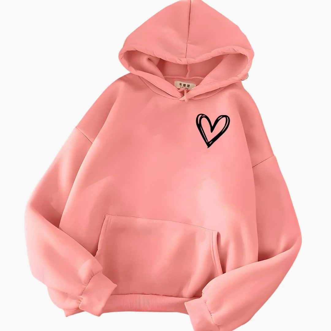 Damen Hoodie mit Kordelzugkapuze und Herz-Print - Image 6