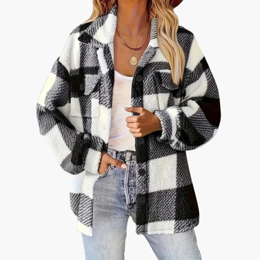 Damen jacke mit Karomuster und Knopfverschluss - Image 2