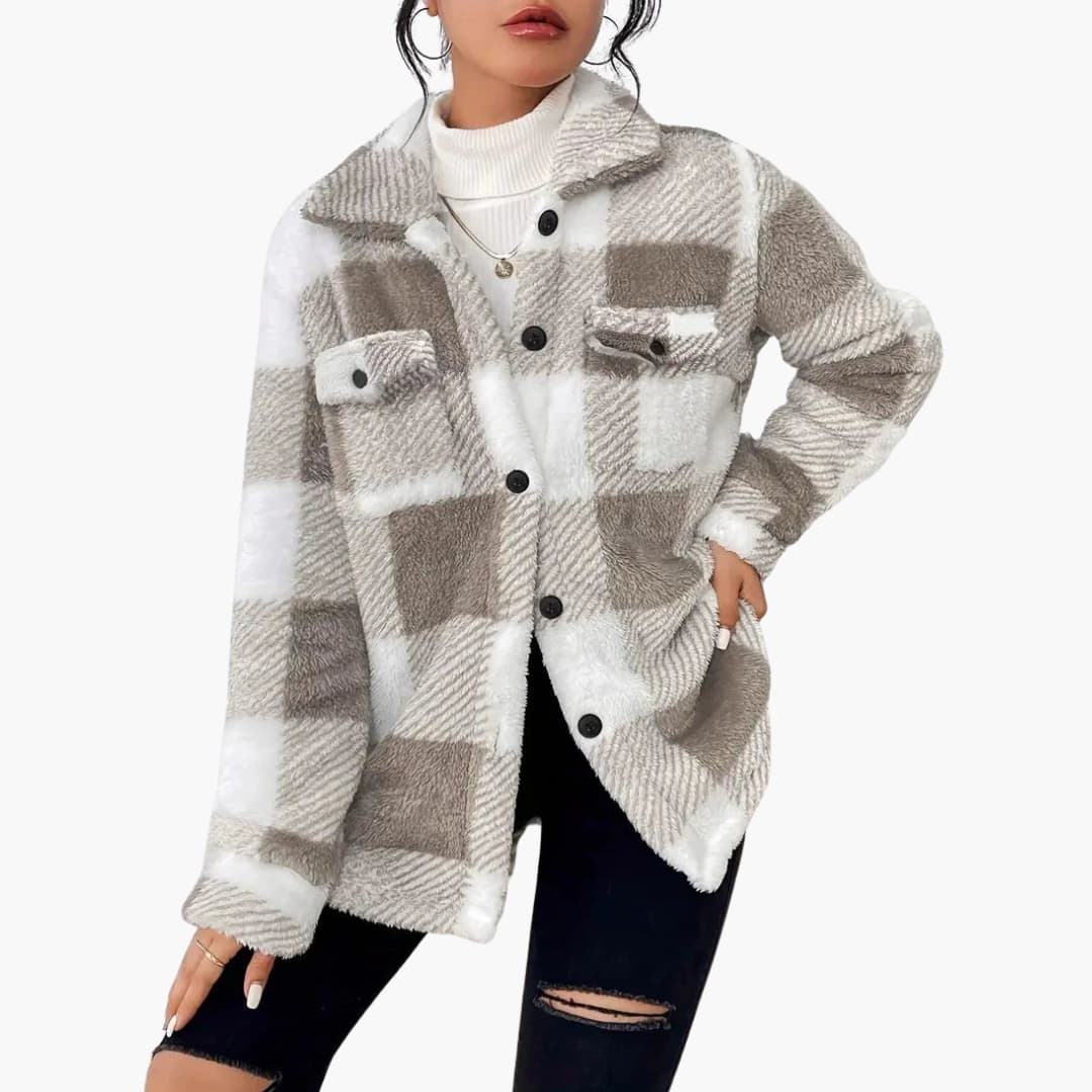 Damen jacke mit Karomuster und Knopfverschluss - Image 4