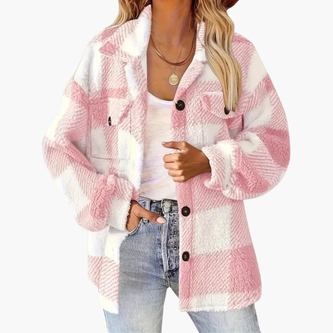 Damen jacke mit Karomuster und Knopfverschluss - Image 5