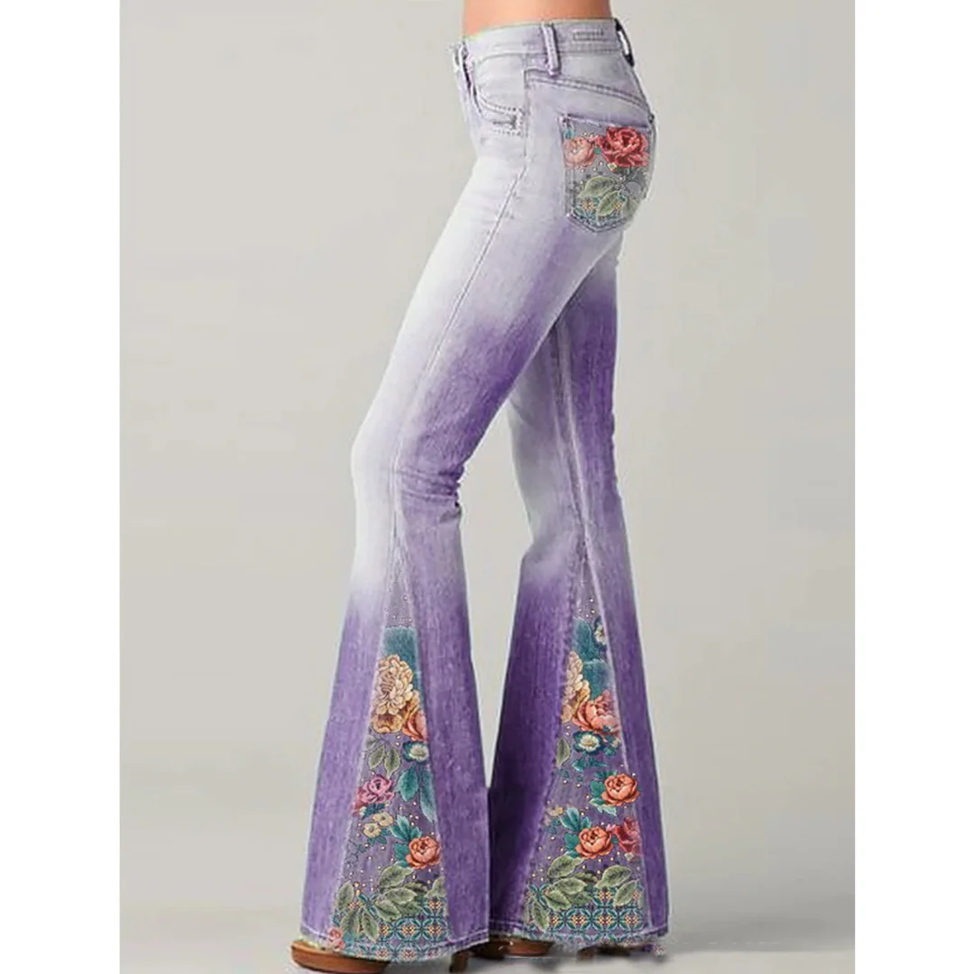 Damen-Jeans mit Blumenstickerei | ausgestellte Beinführung - Image 3