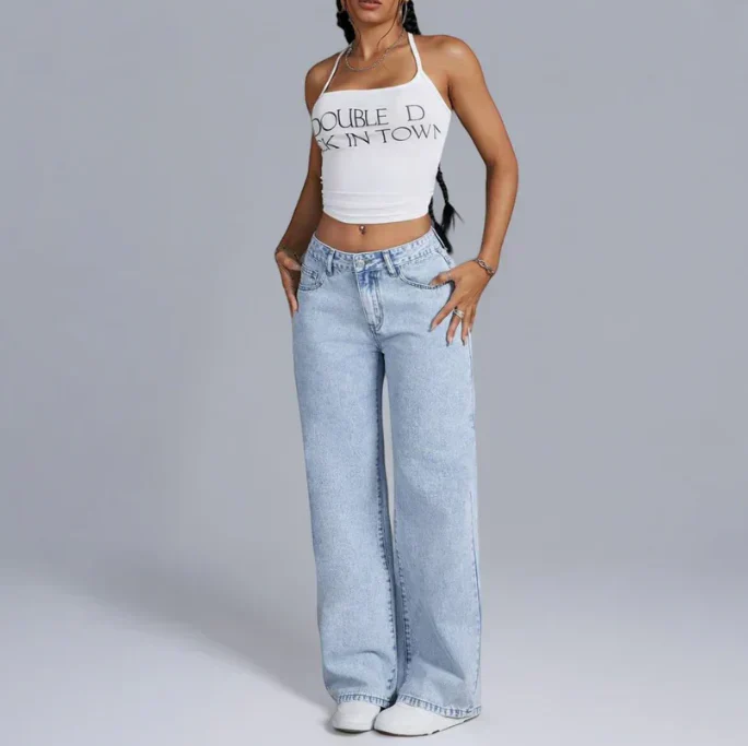 Damen Jeans | Weite Beine mit Schleifendetails am Bund - Image 2