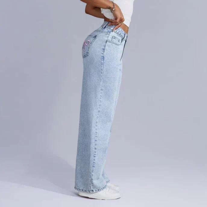 Damen Jeans | Weite Beine mit Schleifendetails am Bund - Image 3