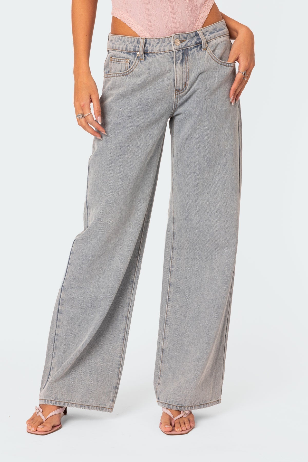 Damen Jeans | Weite Beine mit Schleifendetails am Bund - Image 4