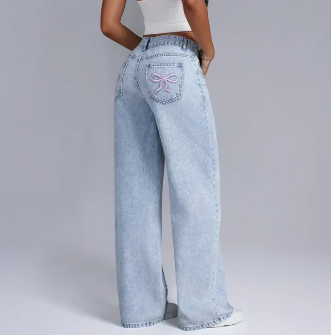 Damen Jeans | Weite Beine mit Schleifendetails am Bund - Image 5