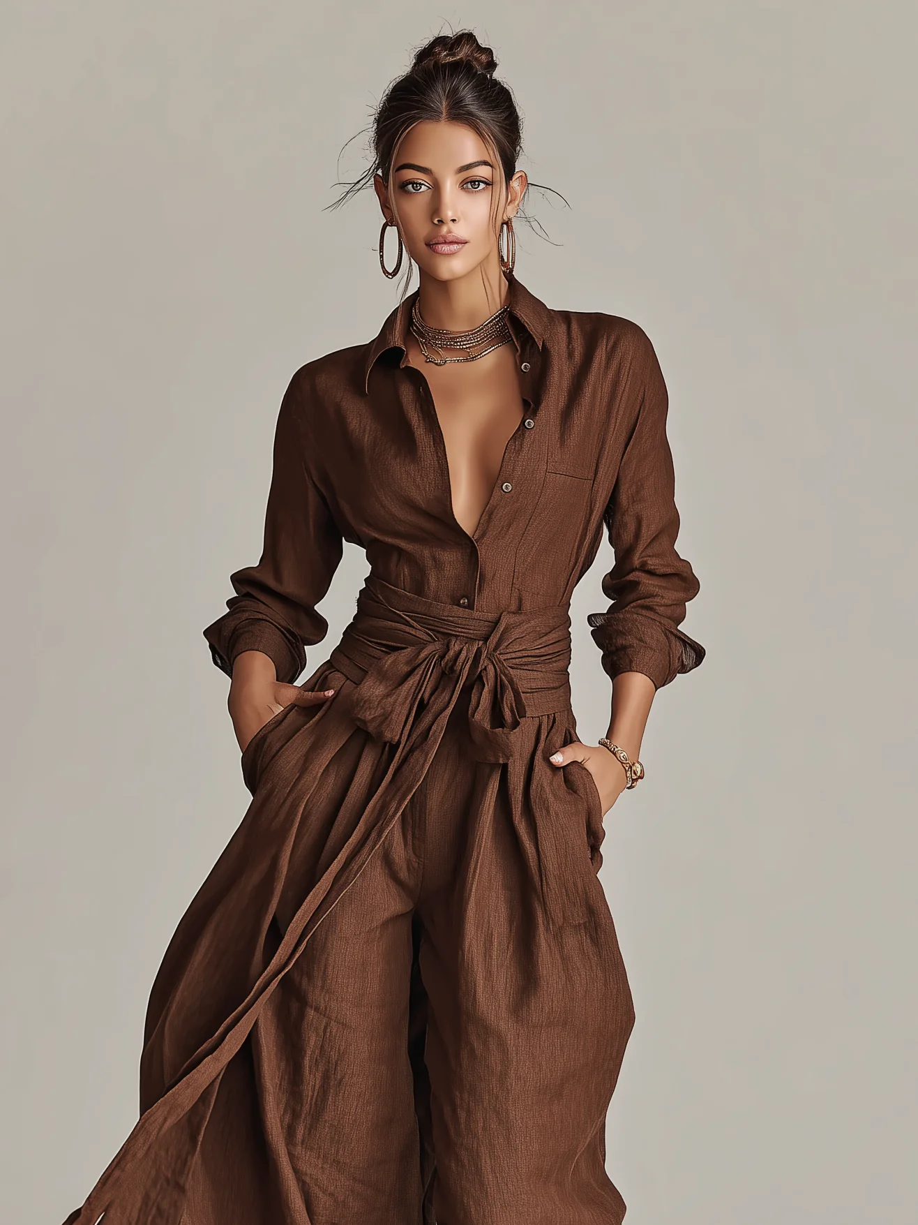 Ingeborg | Damen Jumpsuit Leinen Gürtel Hemdkragen – Leinen Overall Gürtel 2026 - Image 2