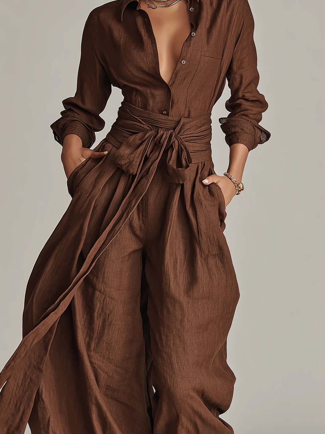 Ingeborg | Damen Jumpsuit Leinen Gürtel Hemdkragen – Leinen Overall Gürtel 2026 - Image 3