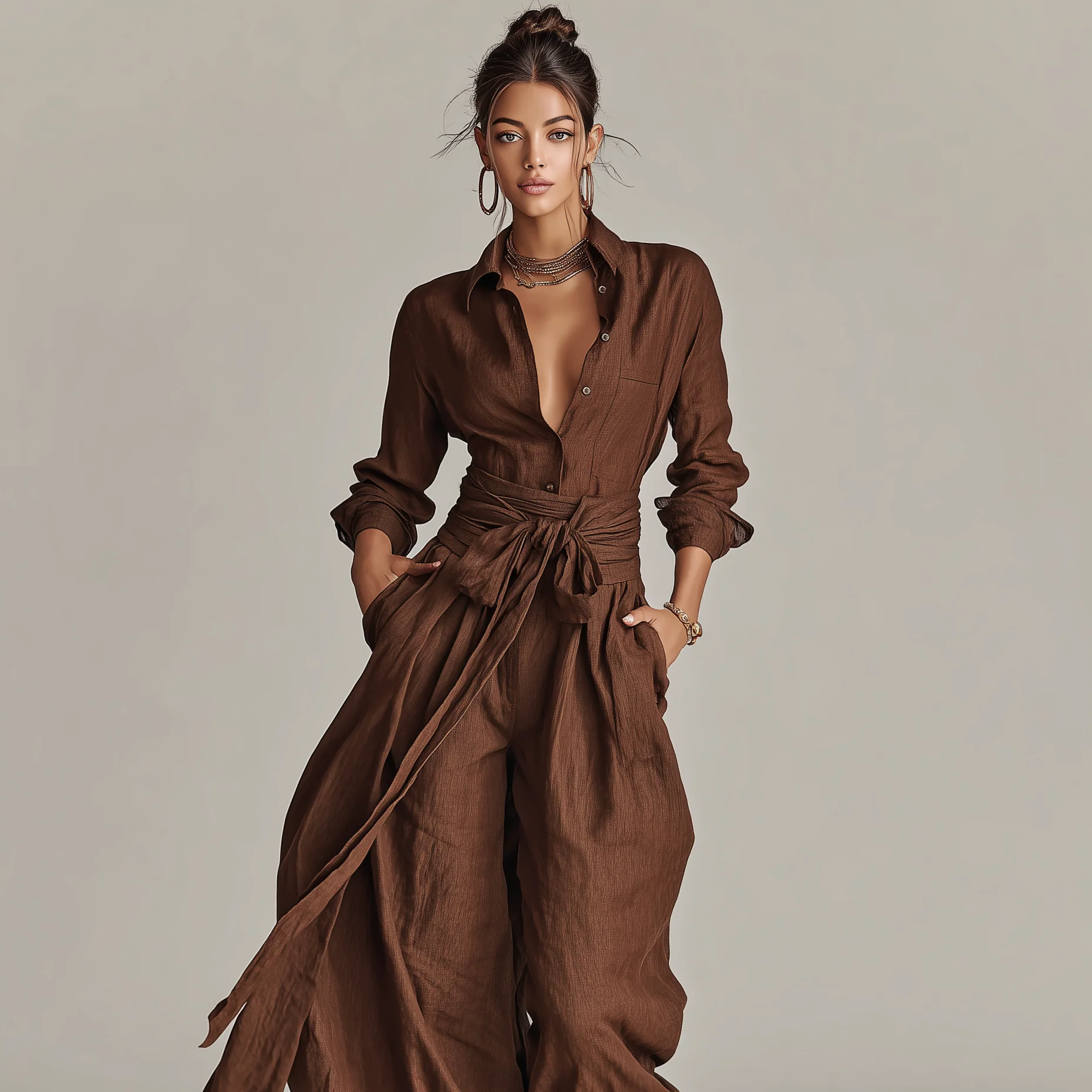 Ingeborg | Damen Jumpsuit Leinen Gürtel Hemdkragen – Leinen Overall Gürtel 2026 - Image 5