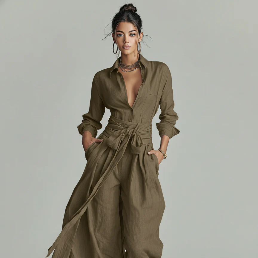 Ingeborg | Damen Jumpsuit Leinen Gürtel Hemdkragen – Leinen Overall Gürtel 2026 - Image 6