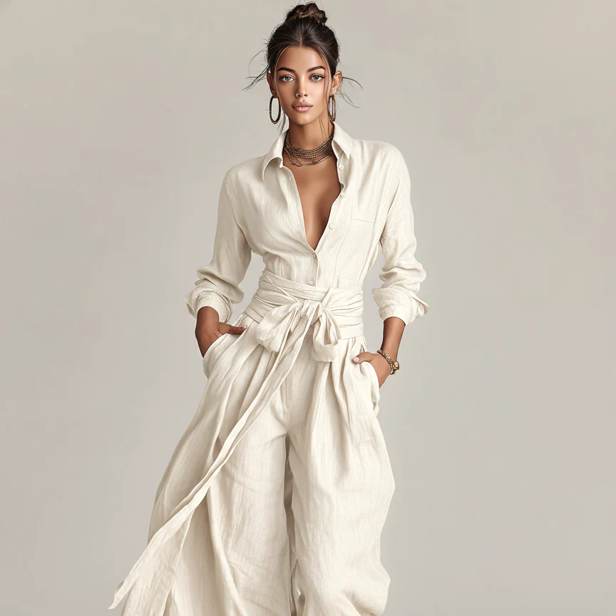Ingeborg | Damen Jumpsuit Leinen Gürtel Hemdkragen – Leinen Overall Gürtel 2026 - Image 7