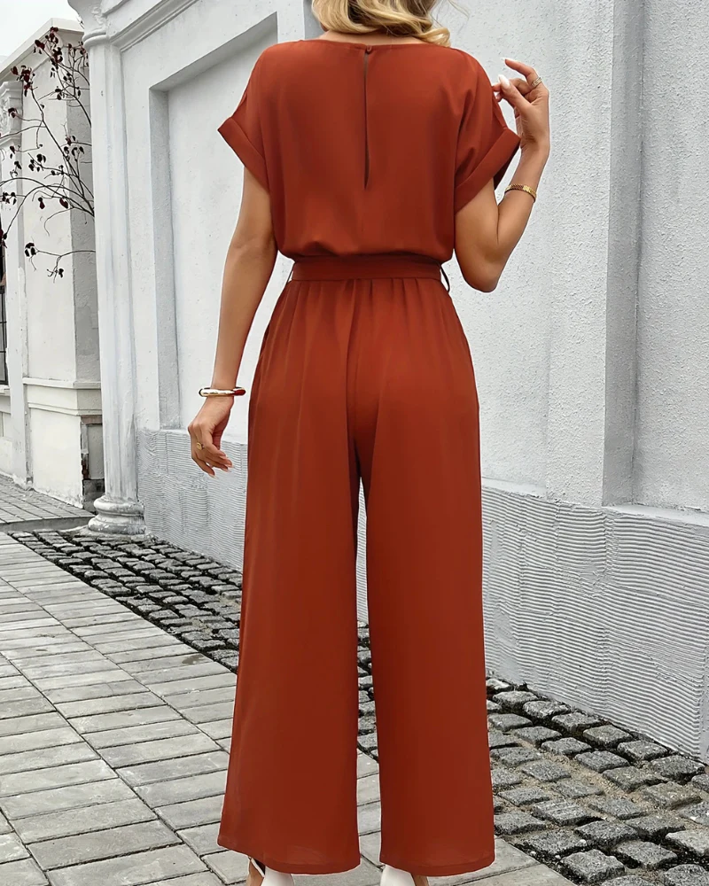 Damen Jumpsuit Mit Gürtel & Weitem Bein | Kurzarm - Image 2