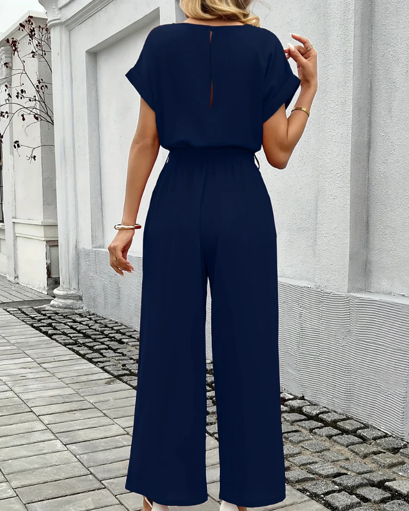 Damen Jumpsuit Mit Gürtel & Weitem Bein | Kurzarm - Image 3