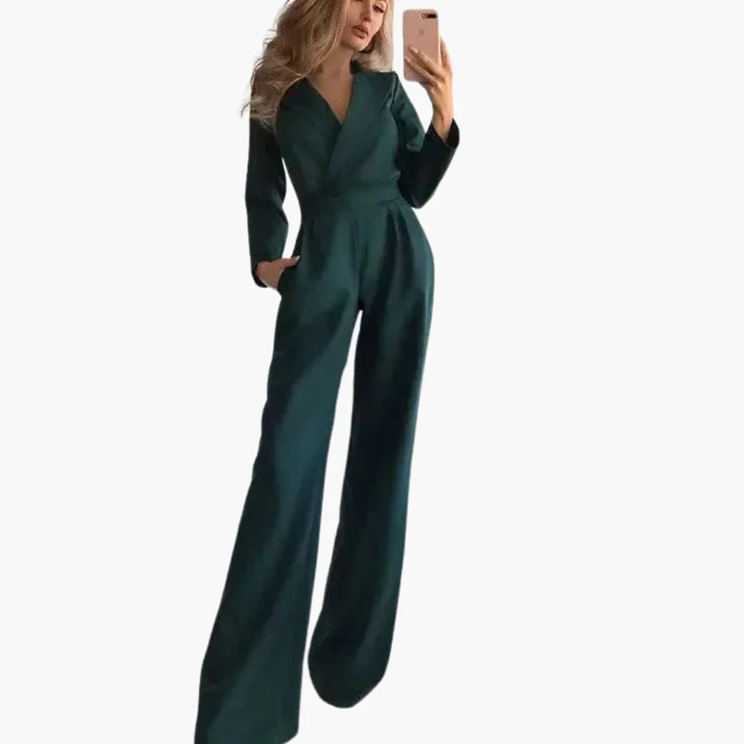 Damen-Jumpsuit mit langen Ärmeln, V-Ausschnitt und voller Länge - Image 2