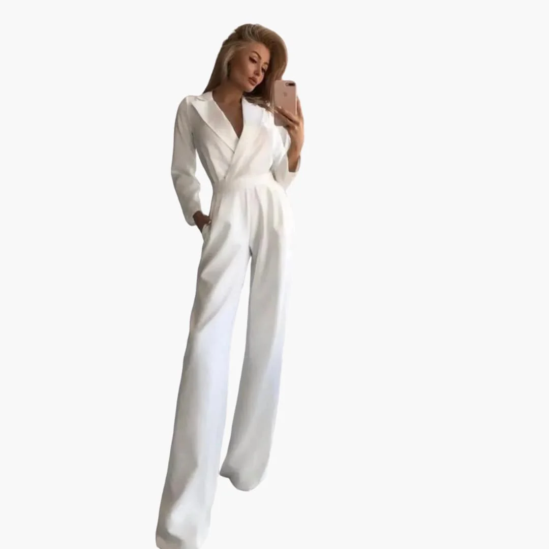 Damen-Jumpsuit mit langen Ärmeln, V-Ausschnitt und voller Länge - Image 3