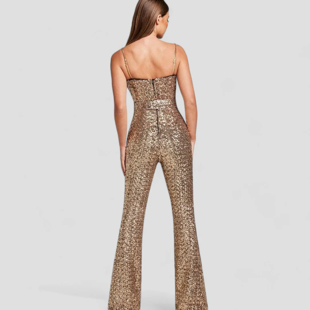 Damen Jumpsuit mit Pailletten, taillierter Schnitt und ausgestelltem Bein für festliche Anlässe - Image 2