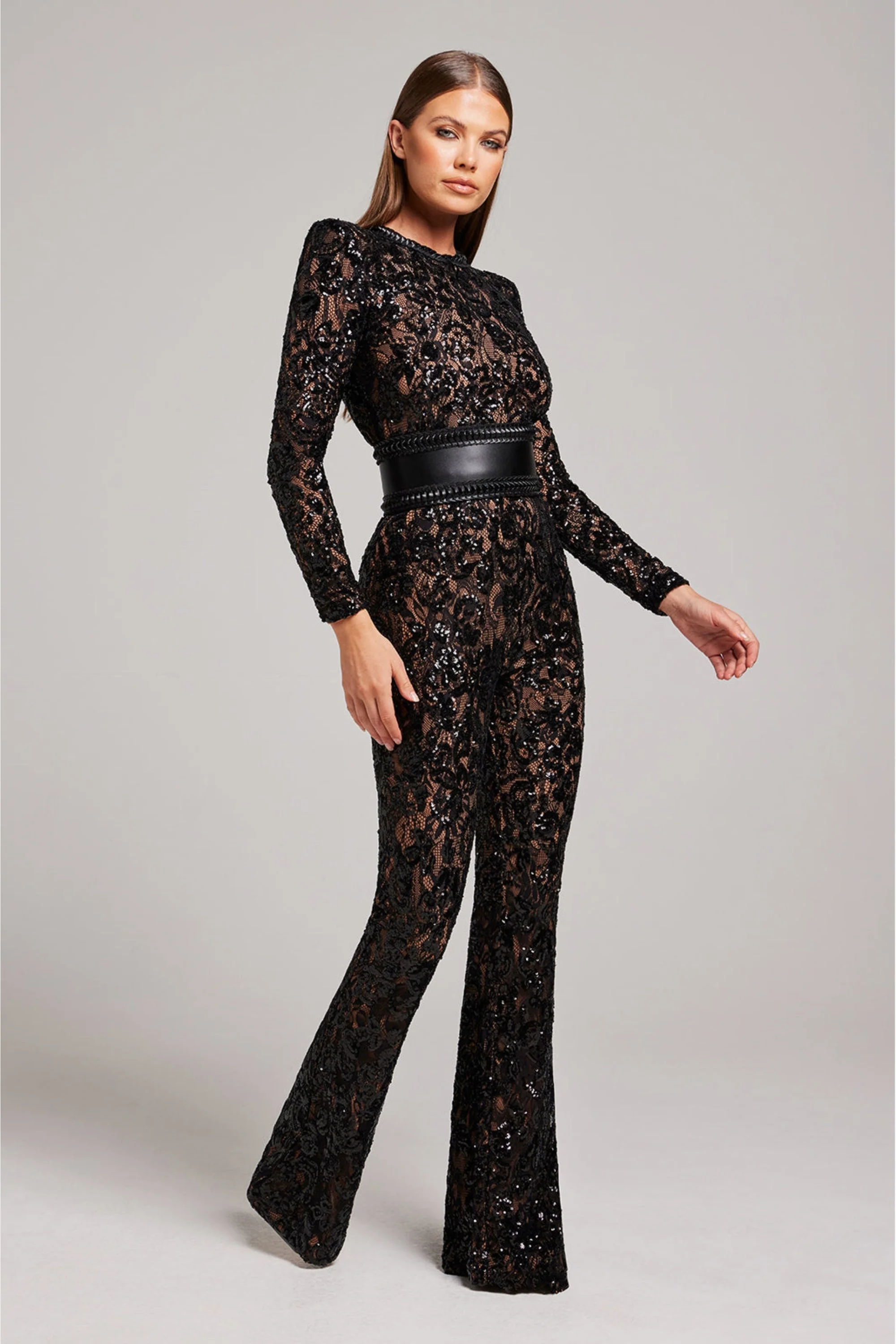 Damen-Jumpsuit mit tailliertem Schnitt und Spitzen-Details – weites Bein - Image 10