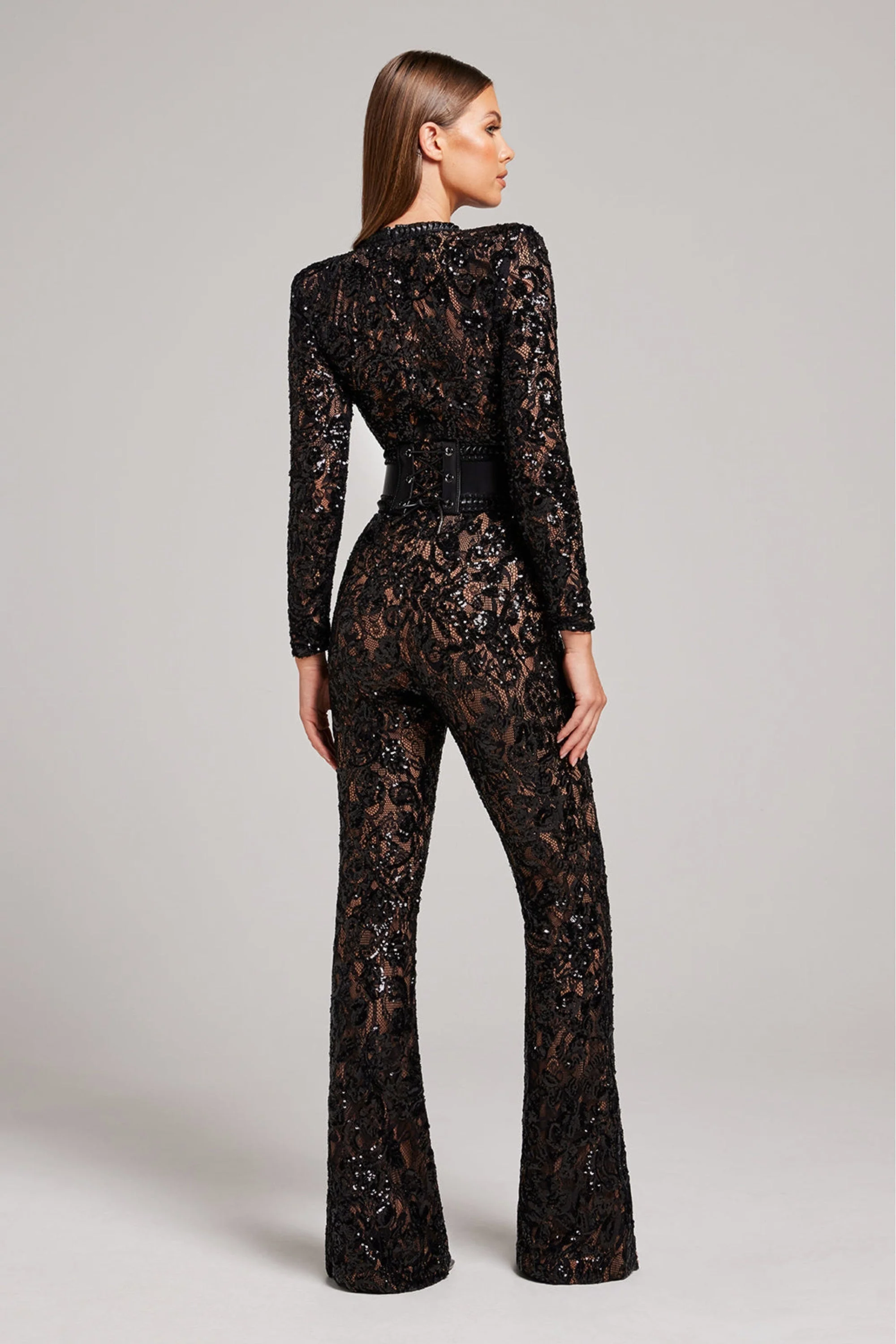 Damen-Jumpsuit mit tailliertem Schnitt und Spitzen-Details – weites Bein - Image 11