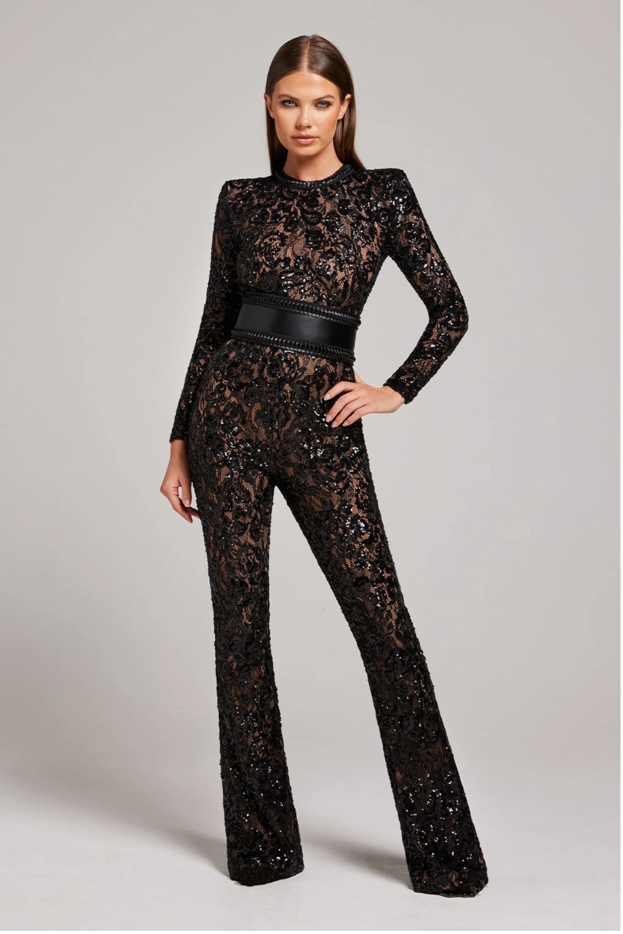 Damen-Jumpsuit mit tailliertem Schnitt und Spitzen-Details – weites Bein - Image 3