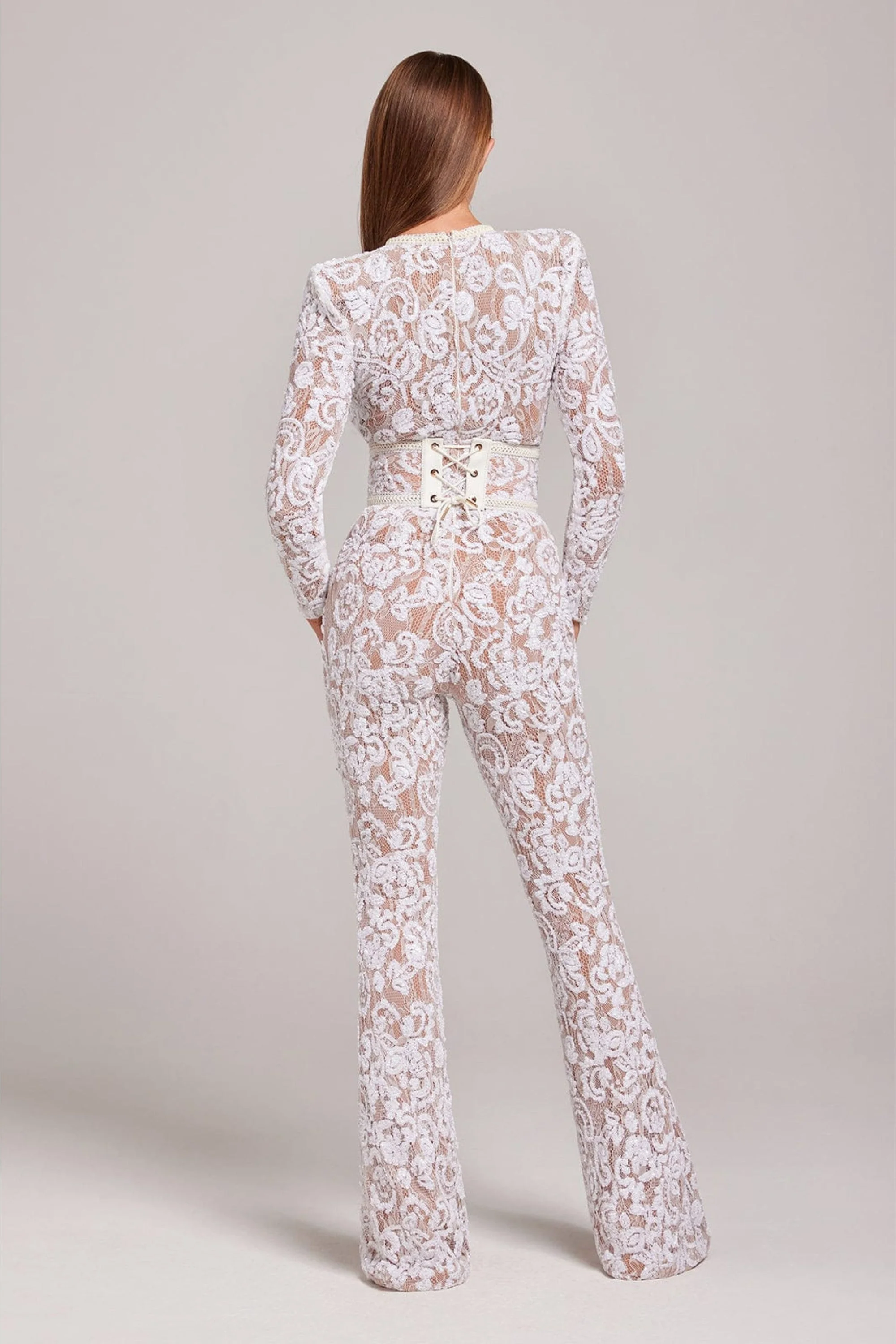 Damen-Jumpsuit mit tailliertem Schnitt und Spitzen-Details – weites Bein - Image 6