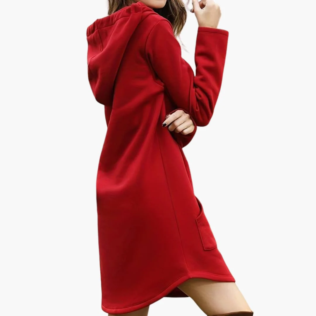 Damen Kapuzen kleid mit Kängurutasche und Kordelzugkapuze - Image 2