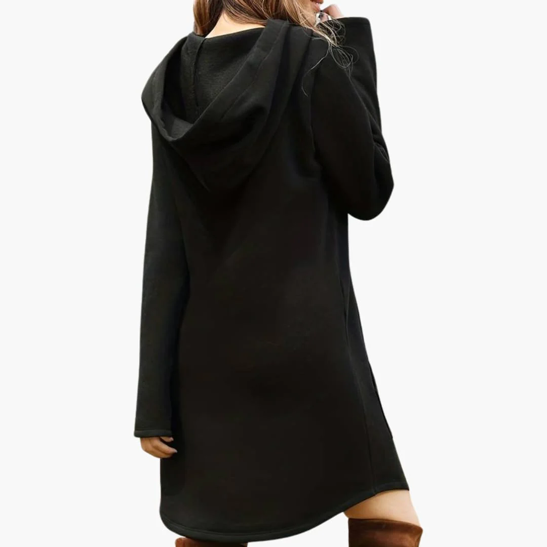 Damen Kapuzen kleid mit Kängurutasche und Kordelzugkapuze - Image 4