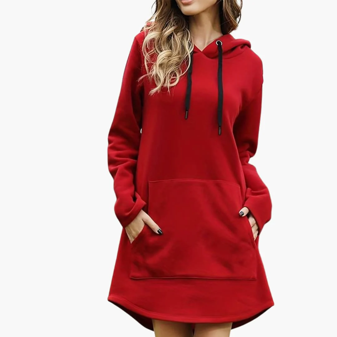 Damen Kapuzen kleid mit Kängurutasche und Kordelzugkapuze - Image 6