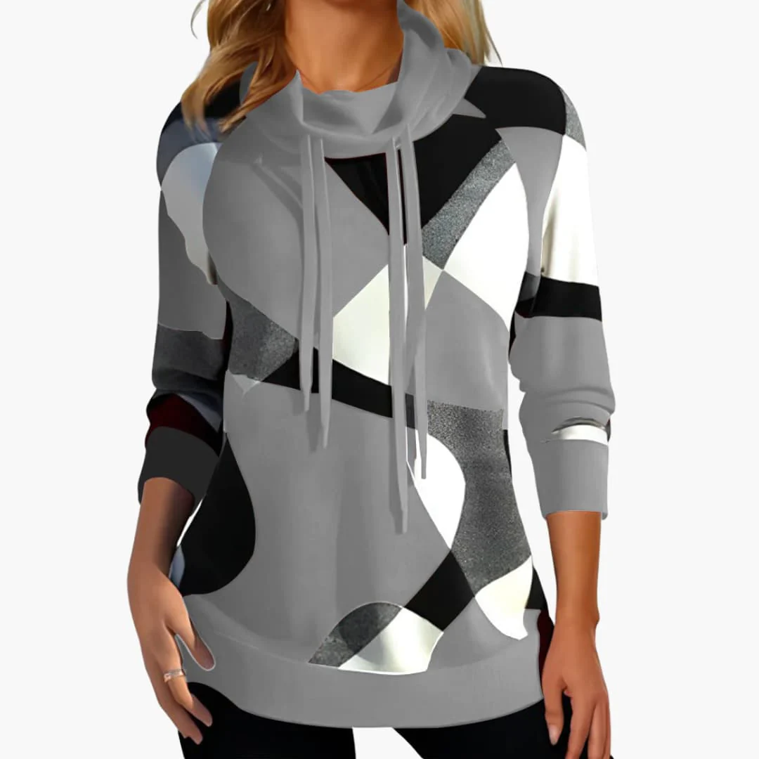 Damen Kapuzen pullover mit geometrischem Print, Kordelzug und langen Ärmeln - Image 2