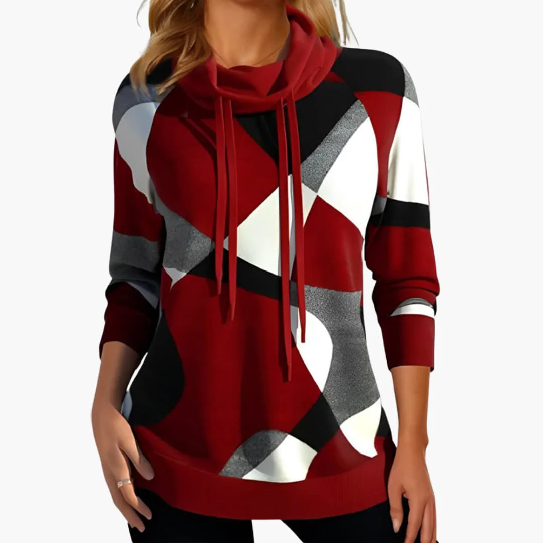 Damen Kapuzen pullover mit geometrischem Print, Kordelzug und langen Ärmeln - Image 3