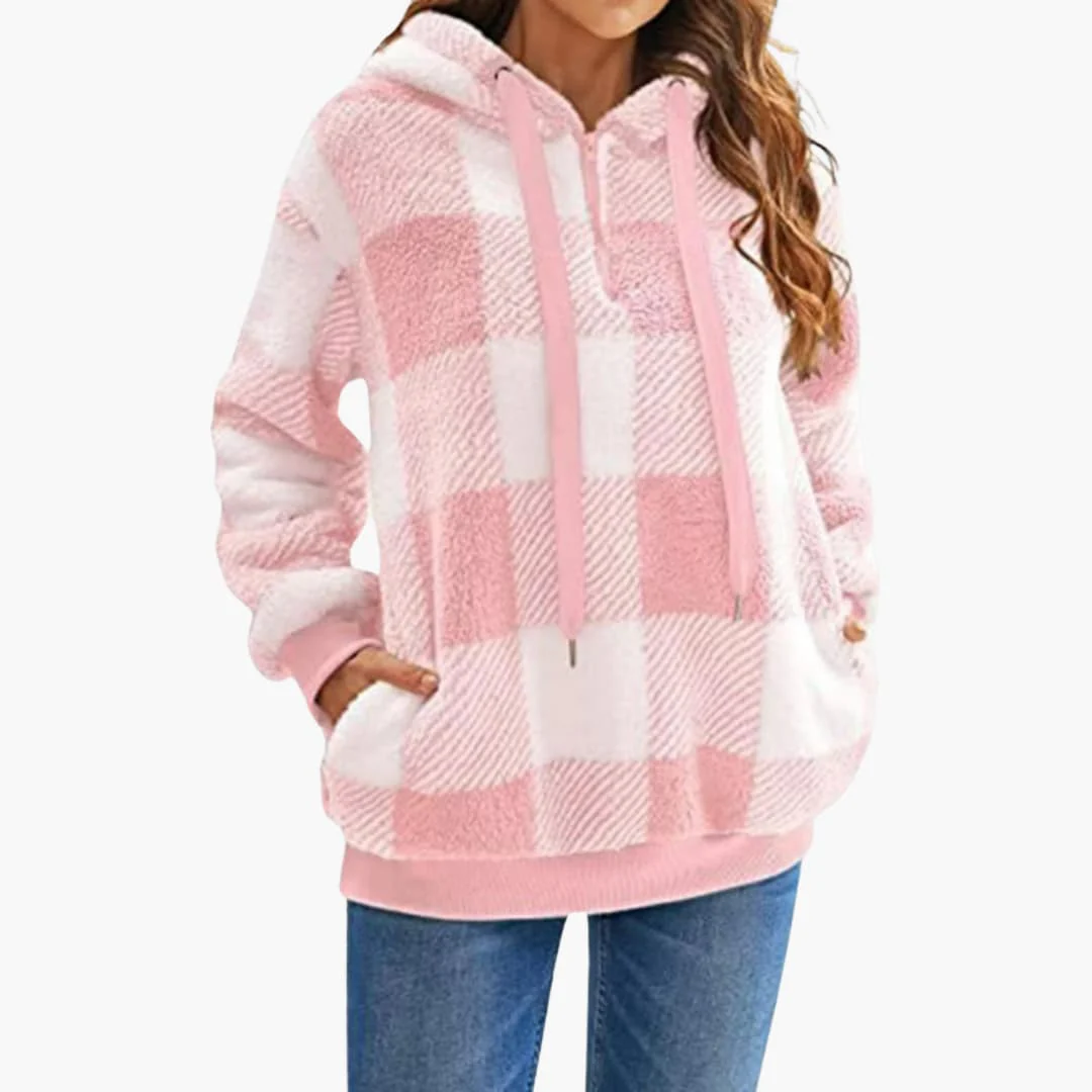 Damen Kapuzen pullover mit Karo-Muster Kängurutasche - Image 3