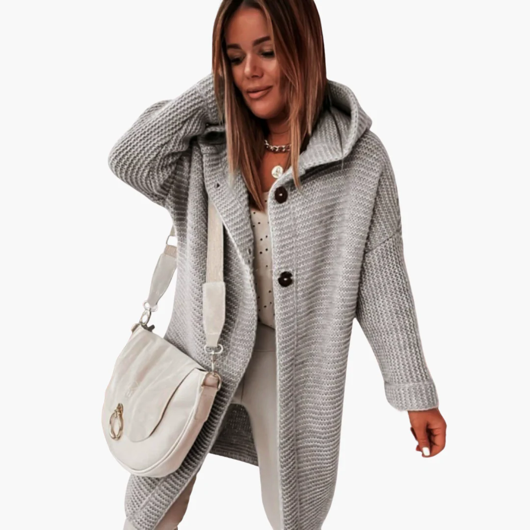 Damen Kapuzen Strickjacke mit offenem Schnitt und langen Ärmeln - Image 3