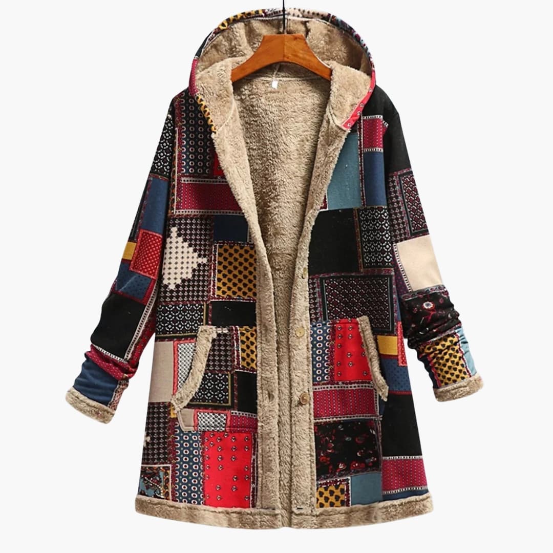 Damen Kapuzenjacke mit Knöpfen und Patchwork-Oberfläche - Image 4