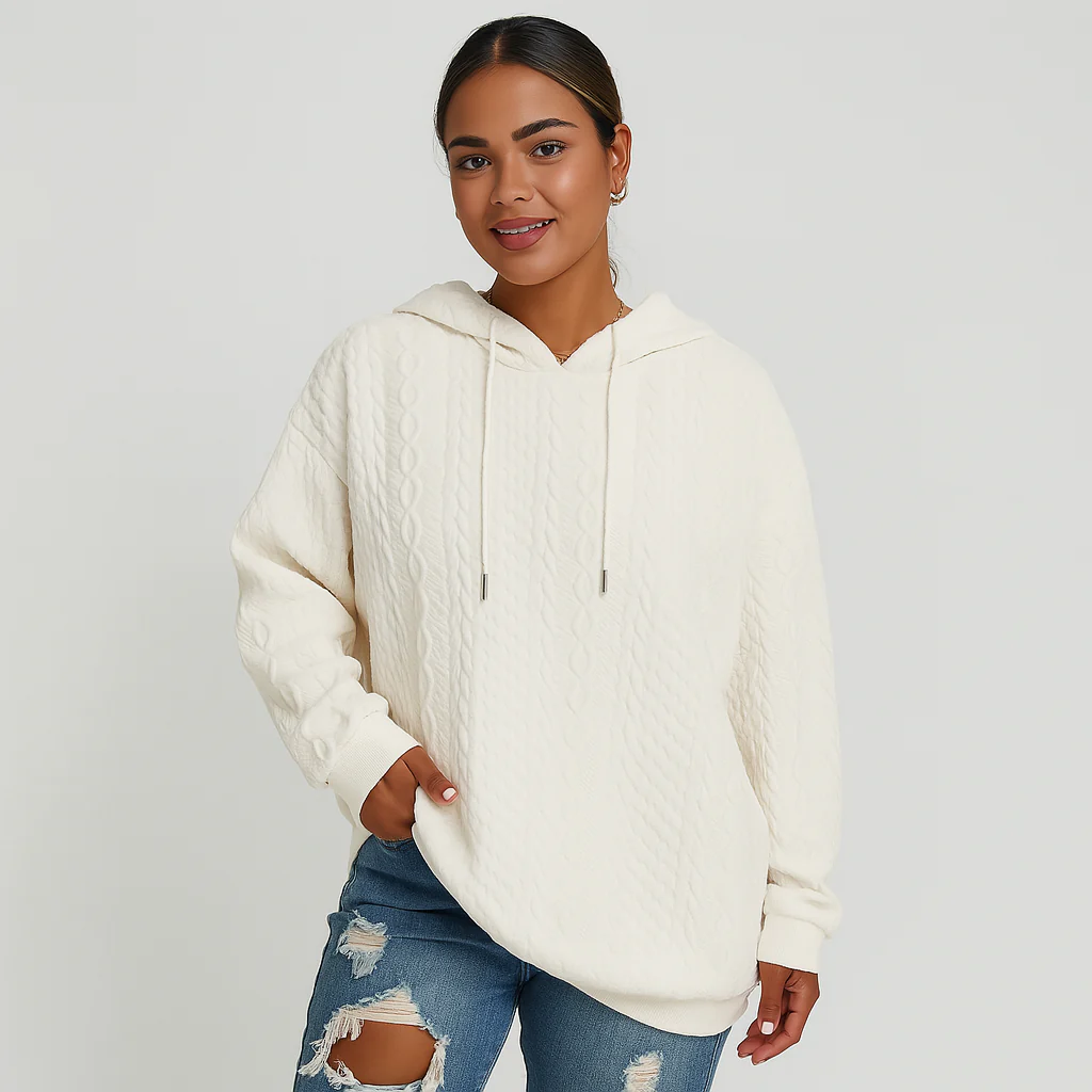 Damen Kapuzenpullover in großen Größen – Unifarbener Rippstrick mit Kordelzug & Stretch - Image 2