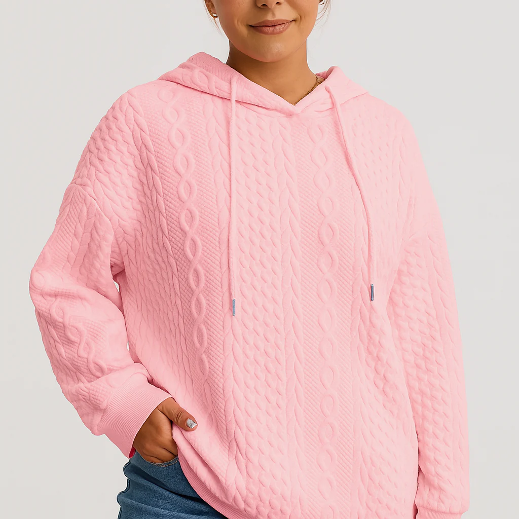 Damen Kapuzenpullover in großen Größen – Unifarbener Rippstrick mit Kordelzug & Stretch - Image 4