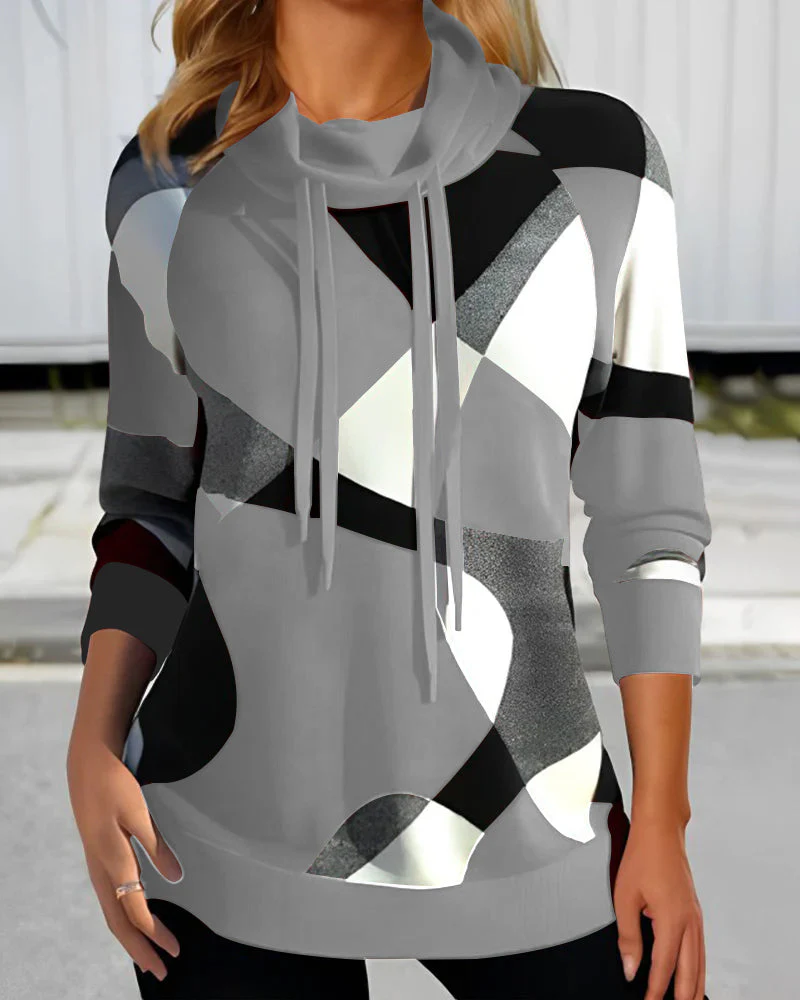 Damen Kapuzenpullover mit geometrischem Drucken | Lange Ärmel - Image 2