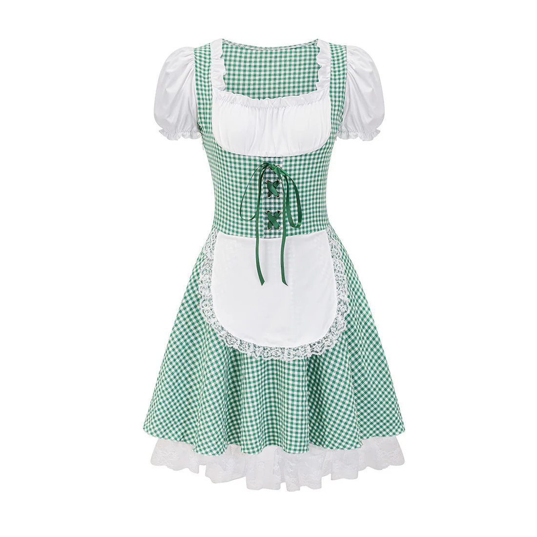 Damen Kariert Schulterfrei Oktoberfest Dirndl Kleid - Image 2
